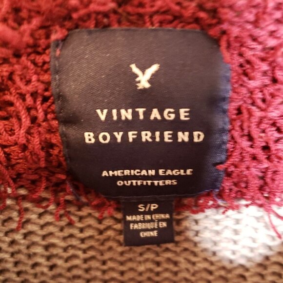 American Eagle Women's Vintage Boyfriend Fit Grey Maroon Striped Sweater… - Picture 4 of 5